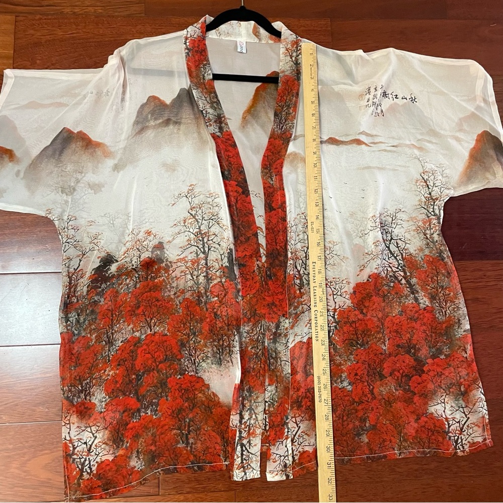 CCC Sheer Open Kimono Cardigan Asian Art To Wear Nature One Size READ B32 - Picture 12 of 14